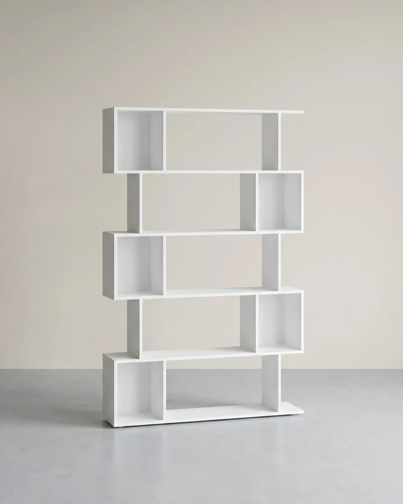 Bücherregal – S-förmiges Design – 5 Ebenen – 90 cm breit – 30 kg Tragkraft pro Ebene