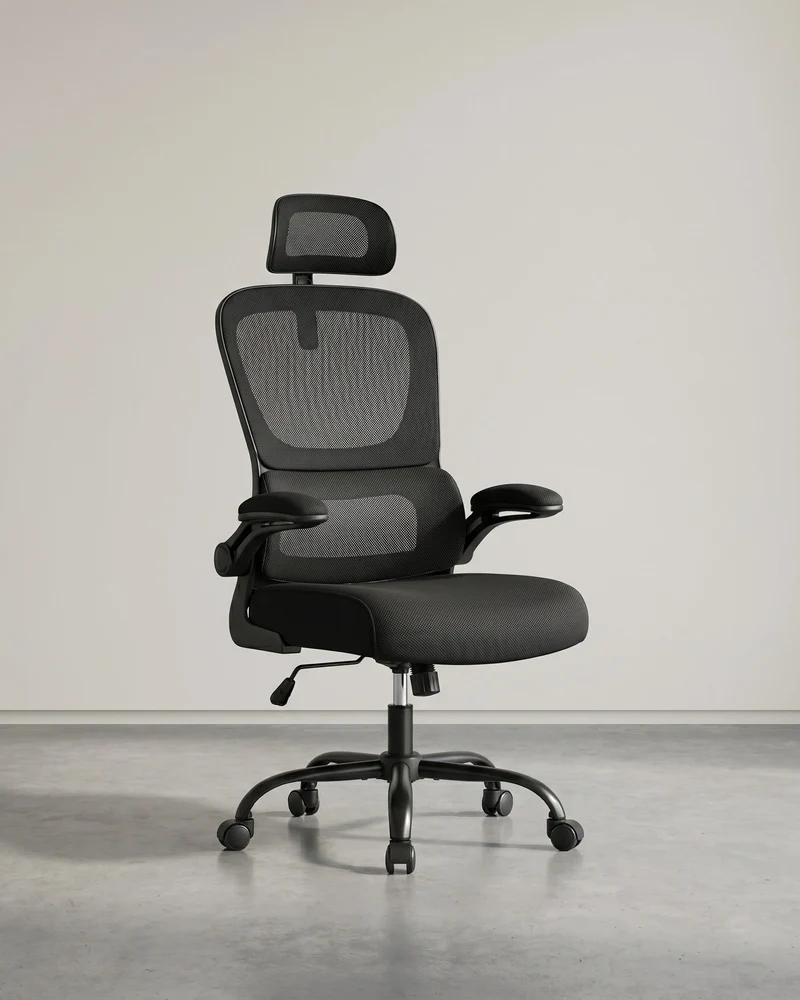 Ergonomischer Bürostuhl – Verstellbare Lordosenstütze – Netzrückenlehne – Neigbare Rückenlehne und Kopfstütze