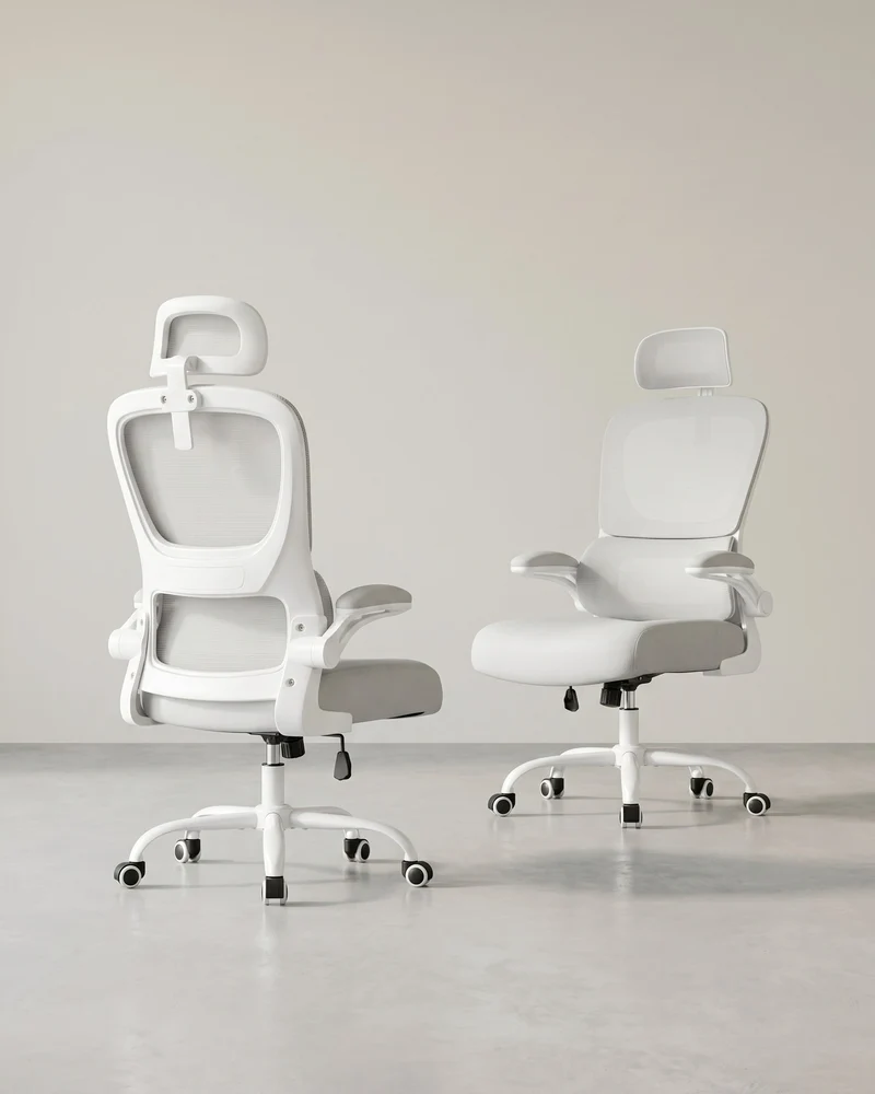Ergonomischer Bürostuhl – Verstellbare Lordosenstütze – Netzrückenlehne – Neigbare Rückenlehne und Kopfstütze
