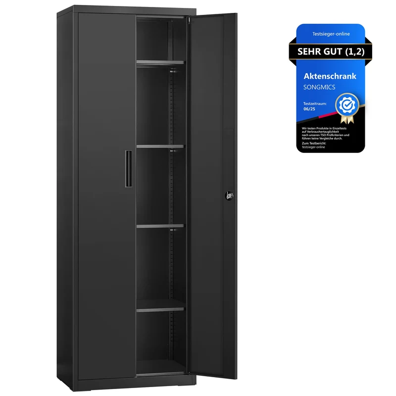 Aktenschrank aus Metall – 180 cm hoch – Schloss und Schlüssel – verstellbare Regalböden