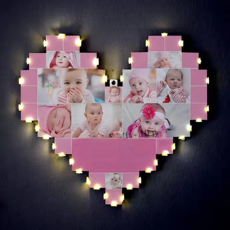 wooden photo board heart™ | Personalisierte Holzfoto-Collage mit LED