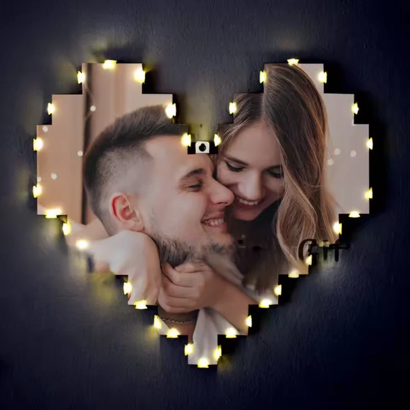 wooden photo board heart™ | Personalisierte Holzfoto-Collage mit LED