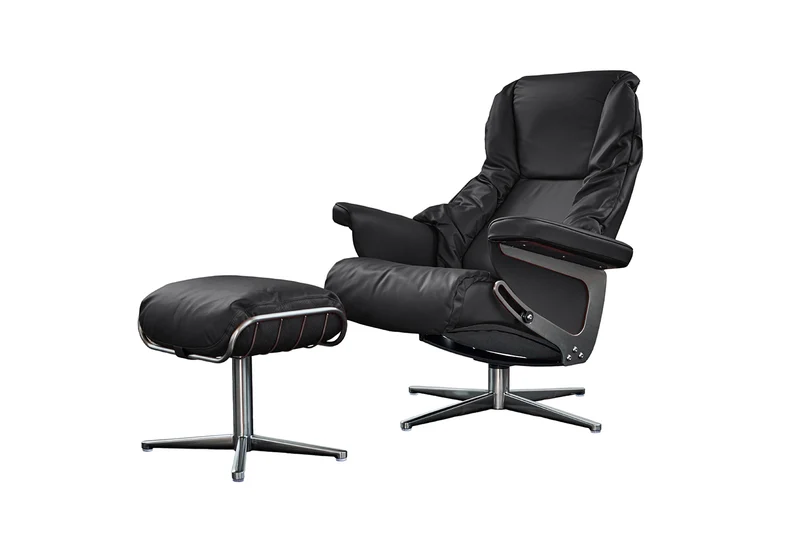 KAWOLA Sessel MODO Relaxsessel drehbar Leder schwarz mit Hocker