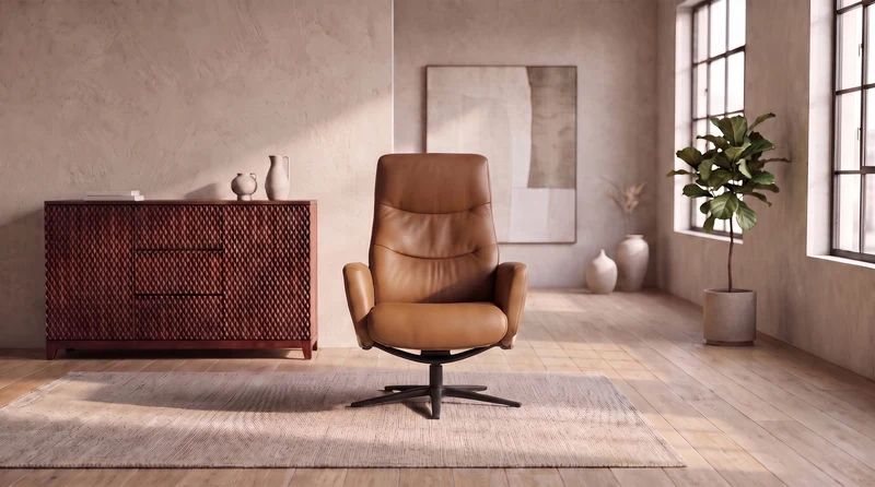 KAWOLA Relaxsessel VANITAS Drehsessel Leder braun mit Hocker