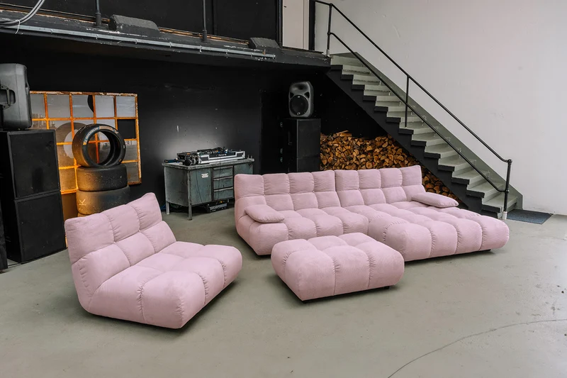 KAWOLA Sitzgruppe VIVIEN Ecksofa Drehsessel Hockerbank Feincord rosa