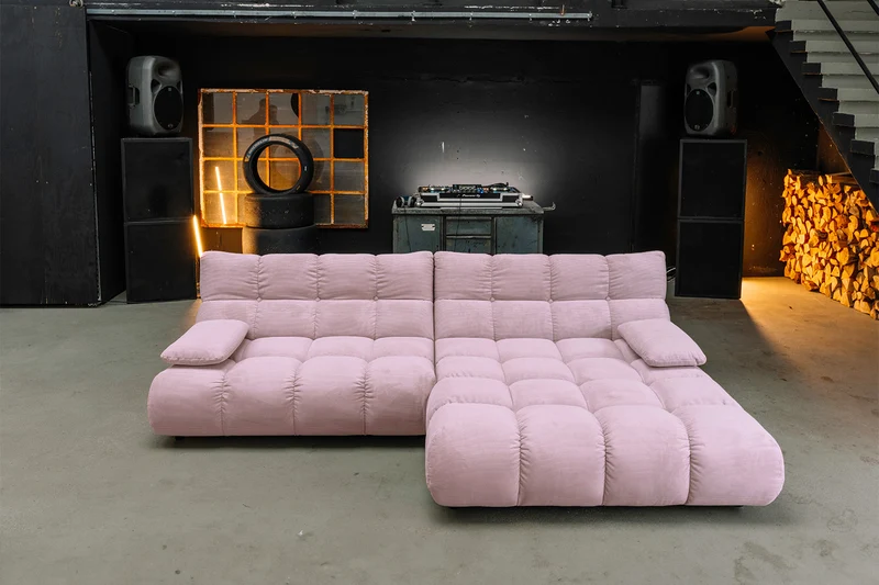 KAWOLA Sitzgruppe VIVIEN Ecksofa Drehsessel Hockerbank Feincord rosa