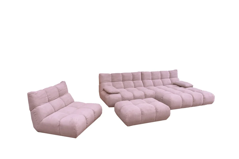 KAWOLA Sitzgruppe VIVIEN Ecksofa Drehsessel Hockerbank Feincord rosa