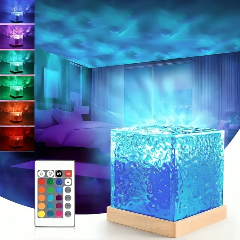 Quadratische Wasser-Nachtlampe™ | Kristall-Nachtlampe mit Wellenlicht