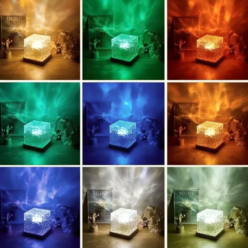 Quadratische Wasser-Nachtlampe™ | Kristall-Nachtlampe mit Wellenlicht