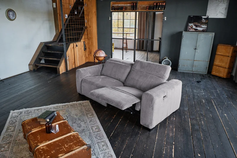 KAWOLA Sofa FINN 3-Sitzer mit Relaxfunktion Cord grau