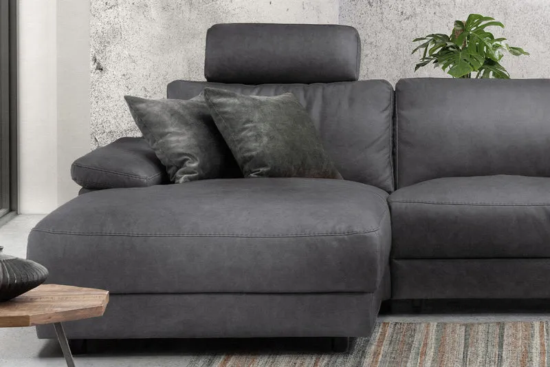 KAWOLA Sofa LOLA Ecksofa Stoff grau mit motorischer Relaxfunktion