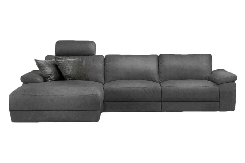 KAWOLA Sofa LOLA Ecksofa Stoff grau mit motorischer Relaxfunktion