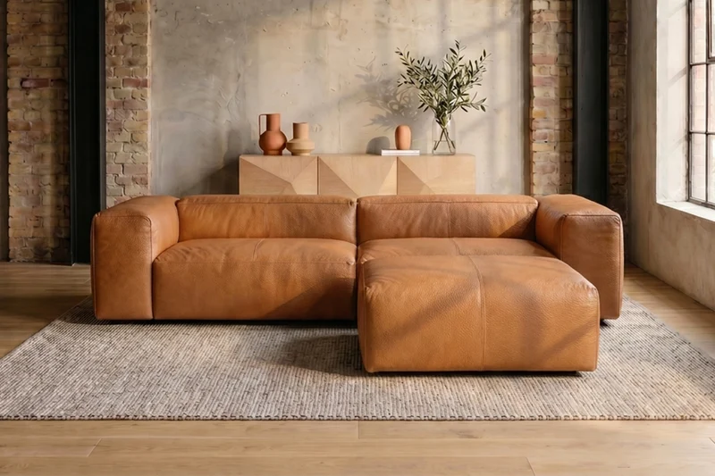 KAWOLA Sofa CELESTE 4-Sitzer Leder cognac