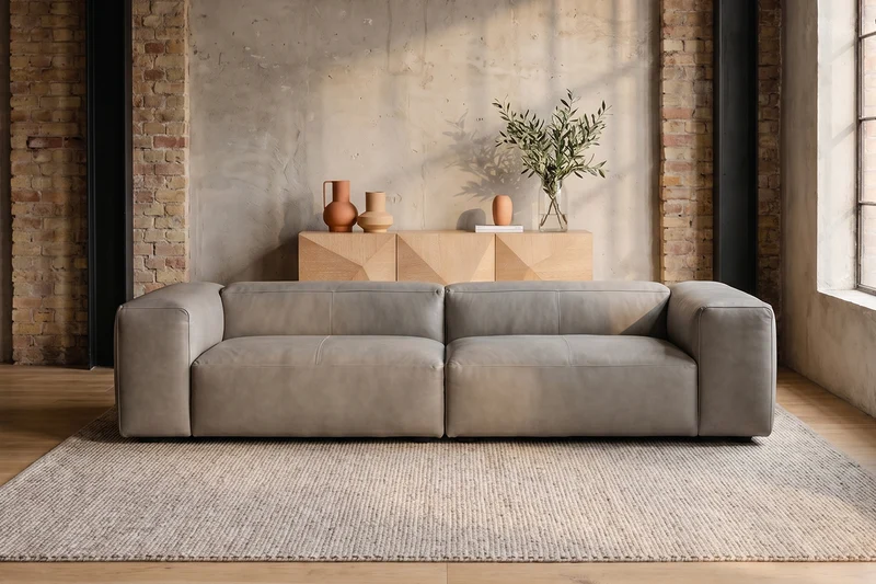 KAWOLA Sofa CELESTE 4-Sitzer Leder grau