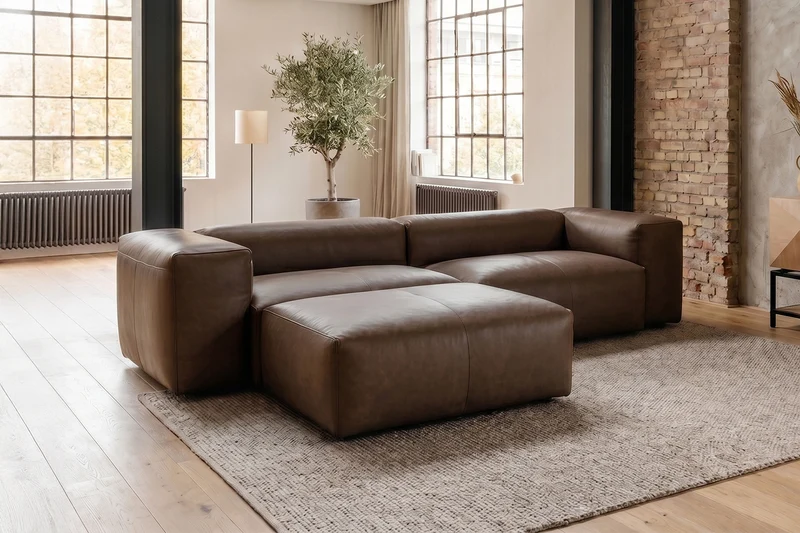 KAWOLA Sofa CELESTE 4-Sitzer Leder dunkelbraun