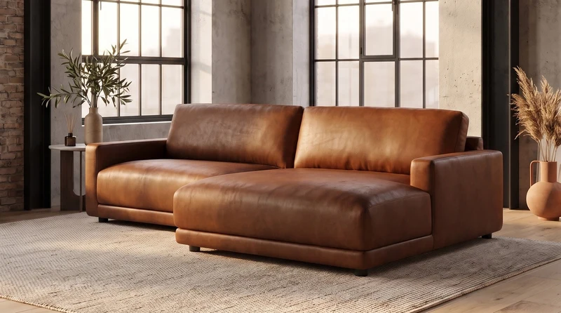 KAWOLA Sofa MARLIN Ecksofa Lederfaserstoff cognac