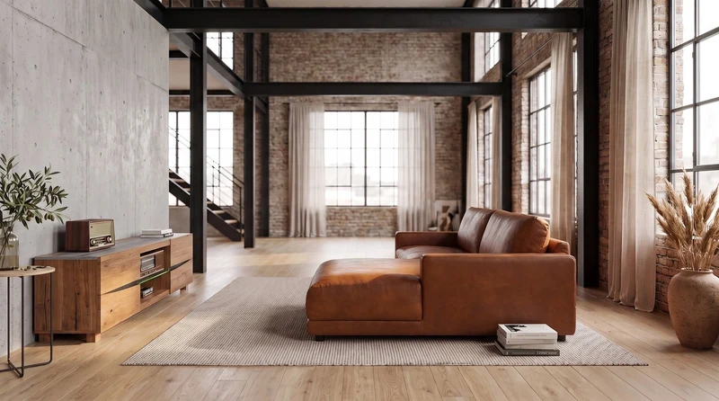 KAWOLA Sofa MARLIN Ecksofa Lederfaserstoff cognac