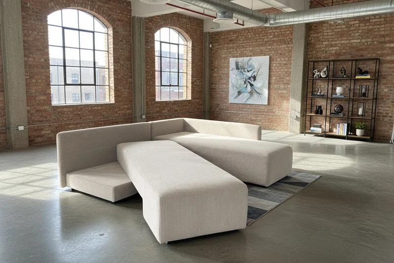 KAWOLA Schlafsofa SADIRA Ecksofa Cord cremeweiß