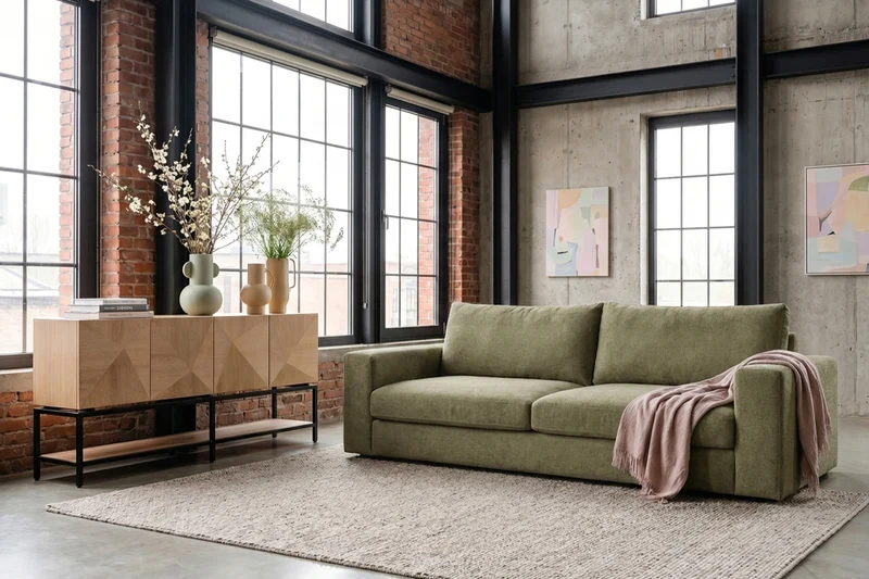 KAWOLA Sofa AMINA 3-Sitzer Stoff grün