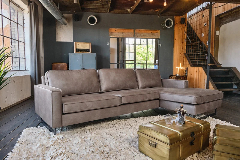 KAWOLA Ecksofa VILNIUS 3-Sitzer mit Longchair Lederfaserstoff anthrazit