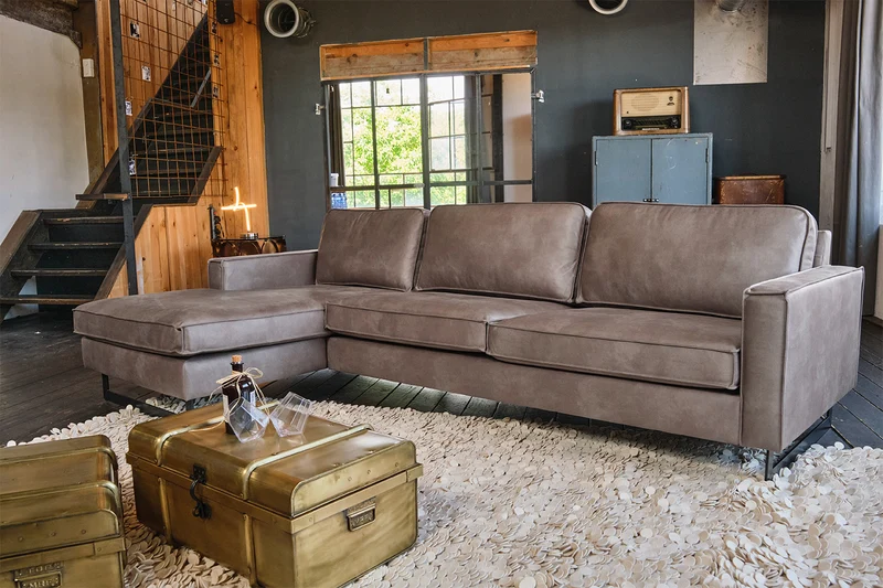 KAWOLA Ecksofa VILNIUS 3-Sitzer mit Longchair Lederfaserstoff anthrazit