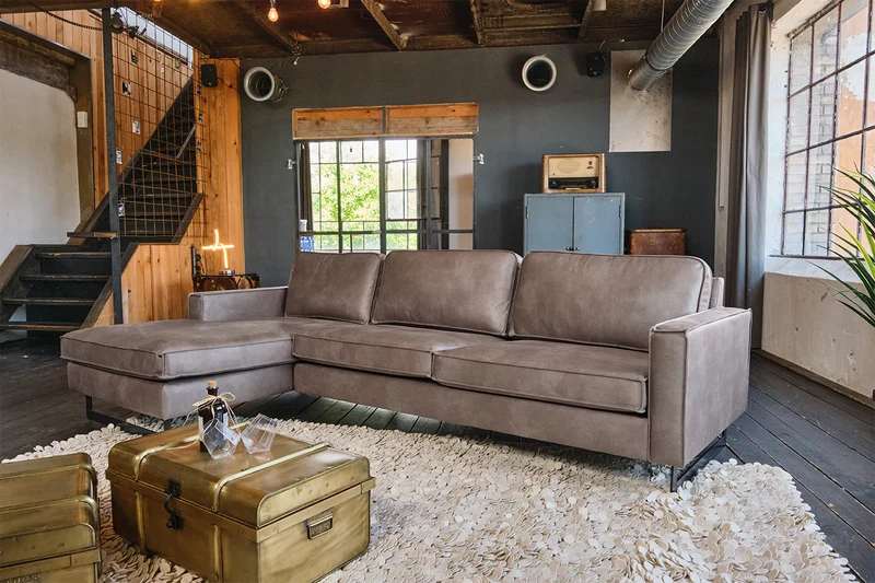 KAWOLA Ecksofa VILNIUS 3-Sitzer mit Longchair Lederfaserstoff anthrazit