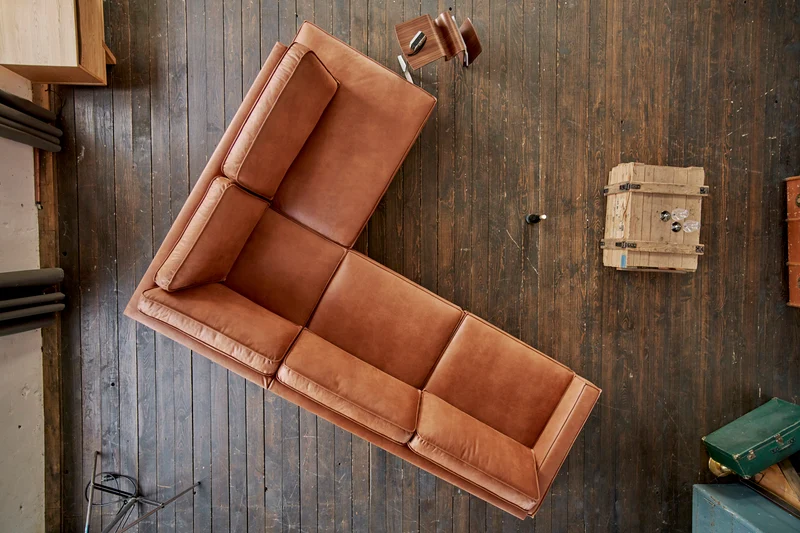 KAWOLA Ecksofa VILNIUS 3-Sitzer mit Recamiere Lederfaserstoff cognac