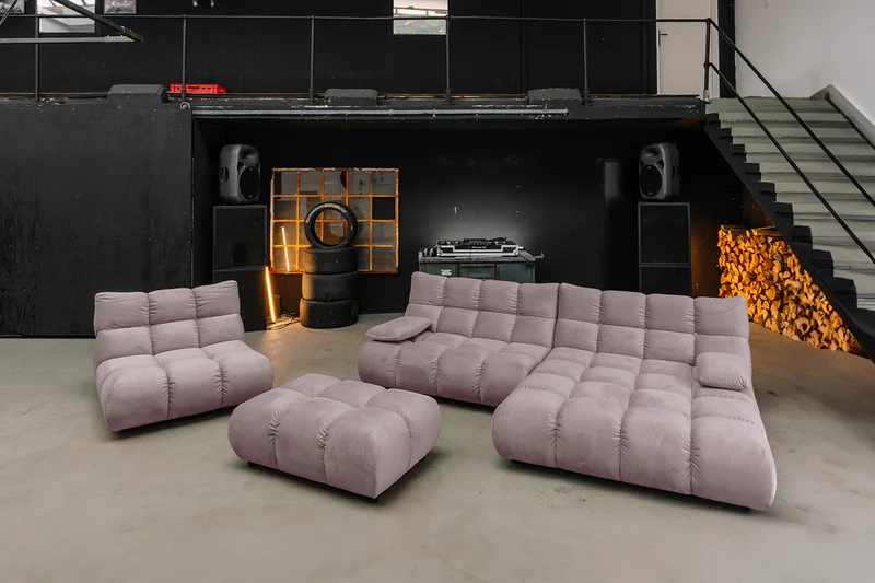 KAWOLA Sitzgruppe VIVIEN Ecksofa Drehsessel Hockerbank Velvet roségrau