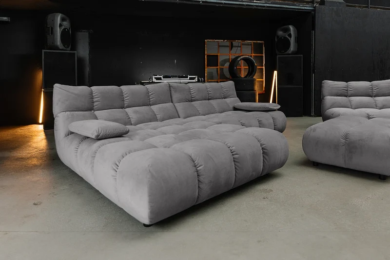 KAWOLA Sitzgruppe VIVIEN Ecksofa Drehsessel Hockerbank Velvet stone