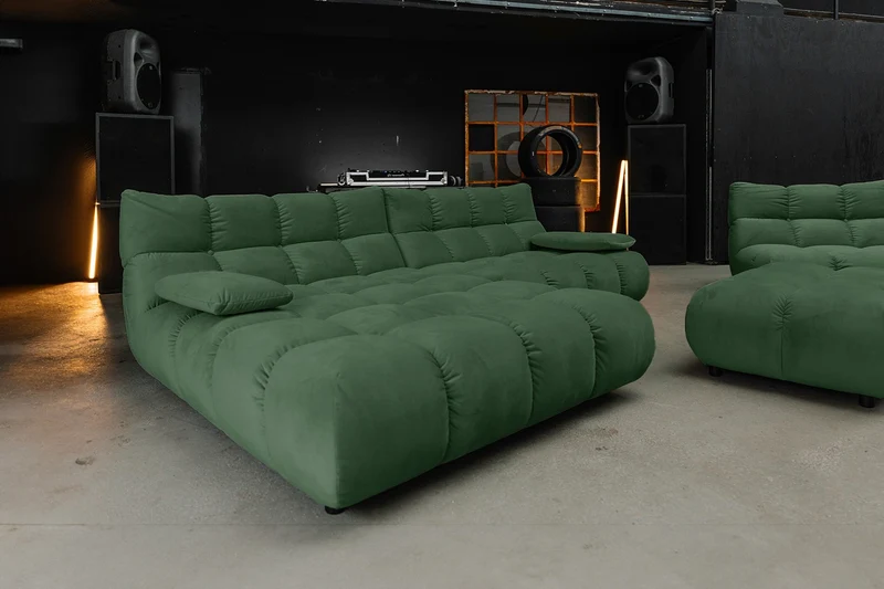 KAWOLA Sitzgruppe VIVIEN Ecksofa Drehsessel Hockerbank Velvet smaragd