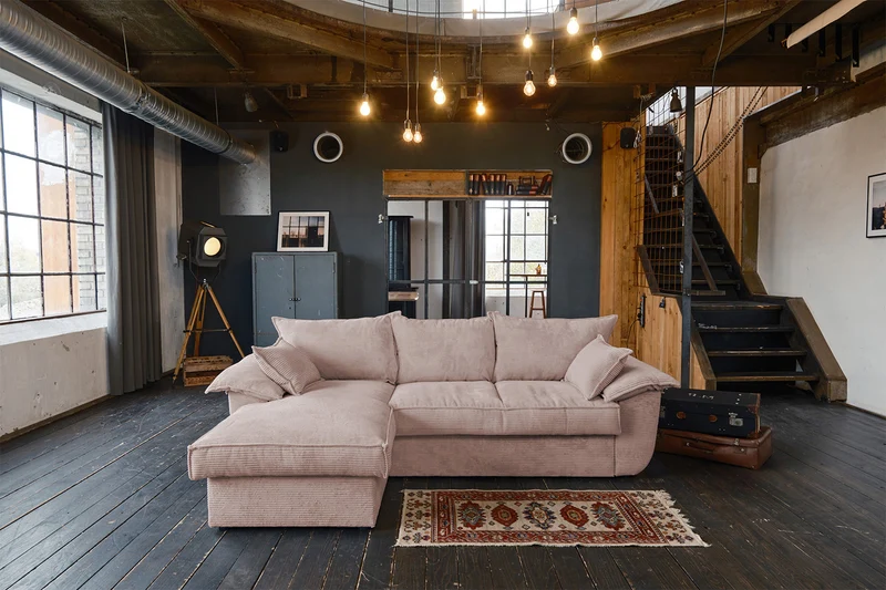 KAWOLA Sofa DAMETO Ecksofa Bettsofa Schlafsofa mit Stauraum Cord rosa