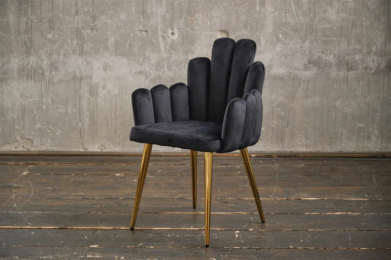 B-Ware KAWOLA Stuhl FREJA Esszimmerstuhl Velvet schwarz Fuß gold