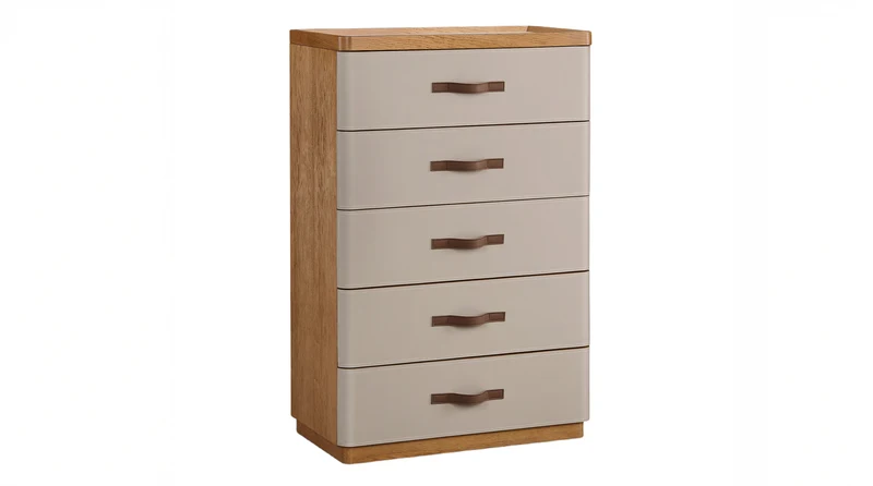 KAWOLA Highboard FLORIANA 5 Schubladen Eiche natur / weiß