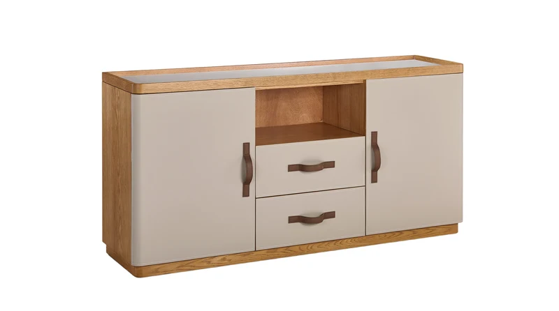 KAWOLA Sideboard FLORIANA 2 Türen 2 Schubladen Eiche natur / weiß