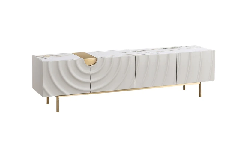KAWOLA Lowboard FREEDA 4 Türen TV-Board Wellen-Relief weiß