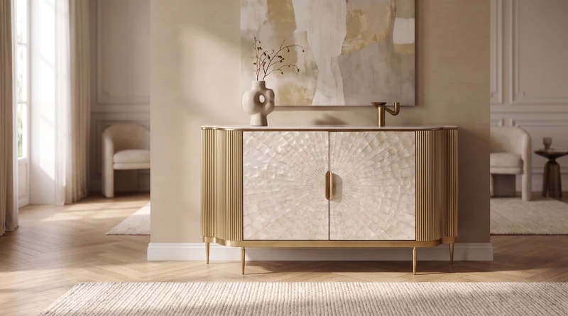 KAWOLA Sideboard LEOLA 2 Türen Shell-Front