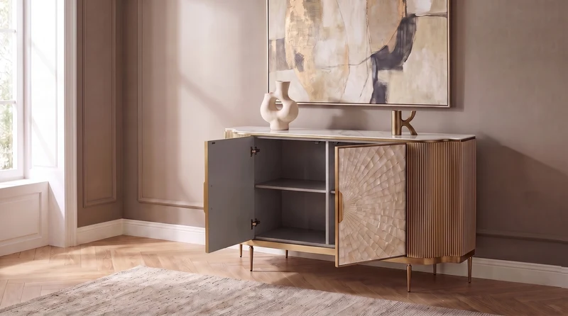 KAWOLA Sideboard LEOLA 2 Türen Shell-Front