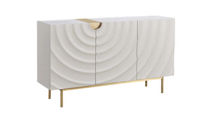 KAWOLA Sideboard FREEDA 3 Türen Wellen-Relief weiß