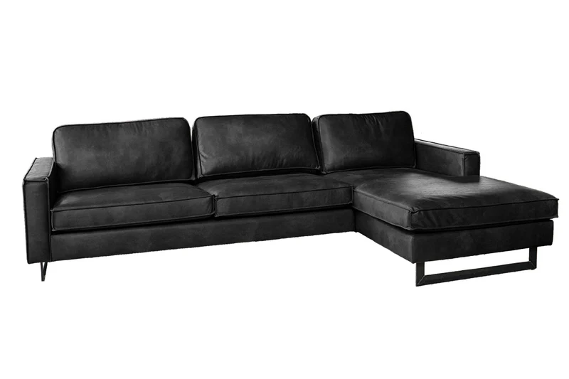KAWOLA Ecksofa VILNIUS 3-Sitzer mit Longchair Lederfaserstoff schwarz