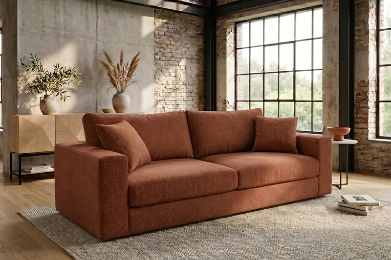 KAWOLA Sofa AMINA 3-Sitzer Stoff cognac