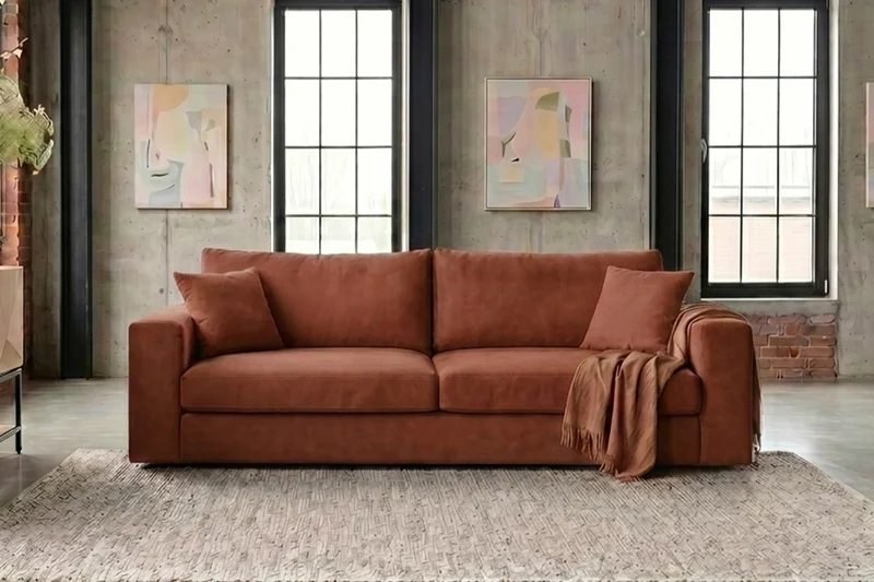 KAWOLA Sofa AMINA 3-Sitzer Stoff cognac