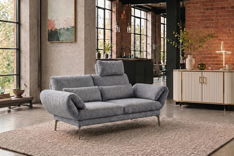 KAWOLA Funktionssofa HOLLY 2-Sitzer Stoff grau