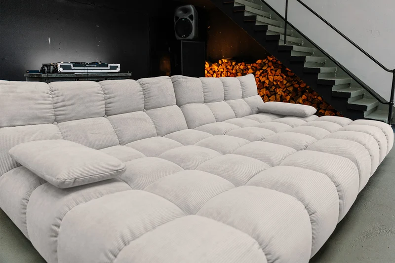 KAWOLA Big Sofa VIVIEN Feincord silber
