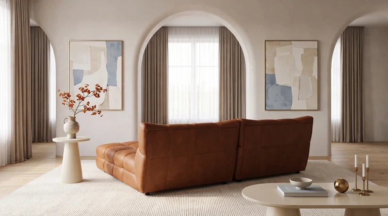 KAWOLA Big Sofa AMIA Lederfaserstoff cognac