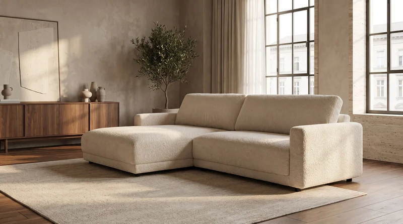 KAWOLA Sofa MARLIN Ecksofa Stoff beige