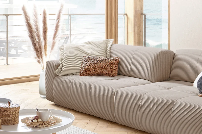B-Ware KAWOLA Big Sofa PALACE 3-Sitzer mit Sitztiefenverstellung Cord taupe