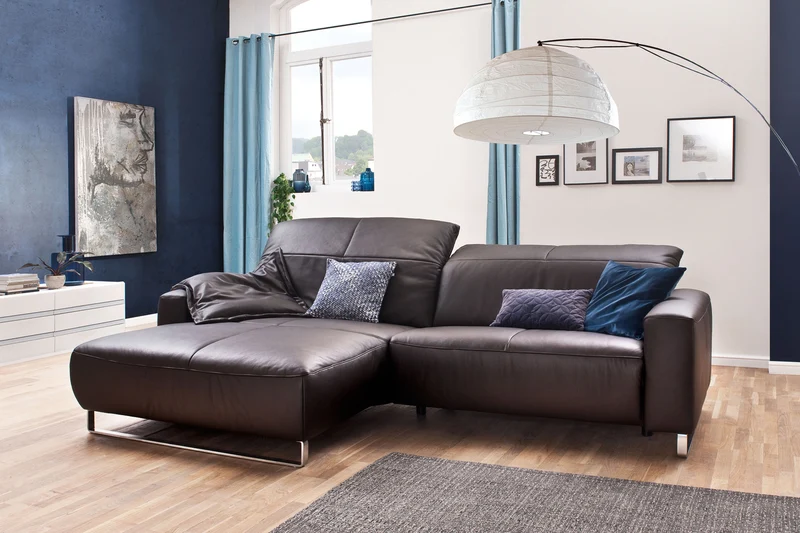 KAWOLA Sofa YORK Leder Recamiere chocolate