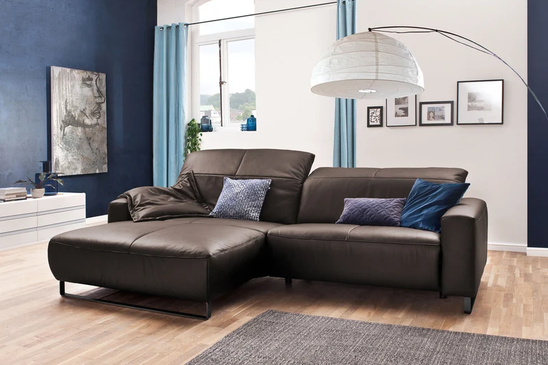 KAWOLA Sofa YORK Leder Recamiere elephant
