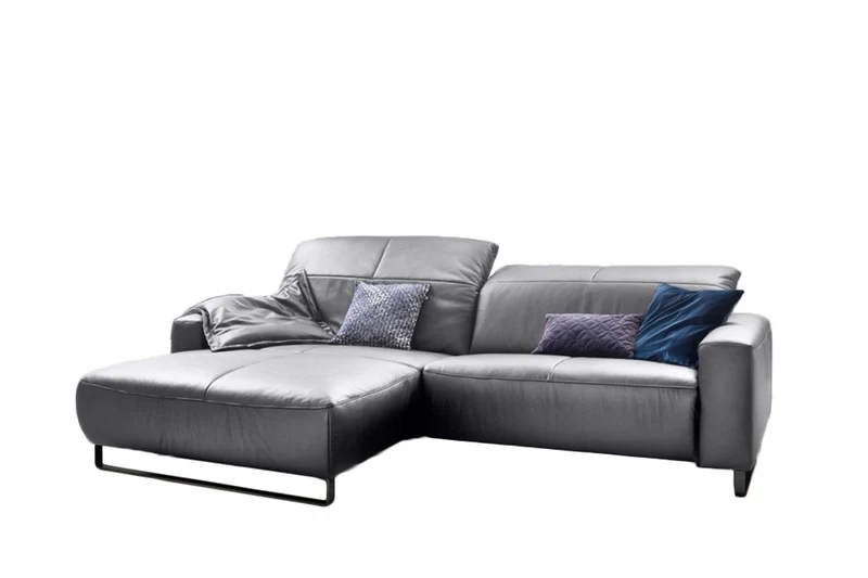 KAWOLA Sofa YORK Leder Recamiere light-grey