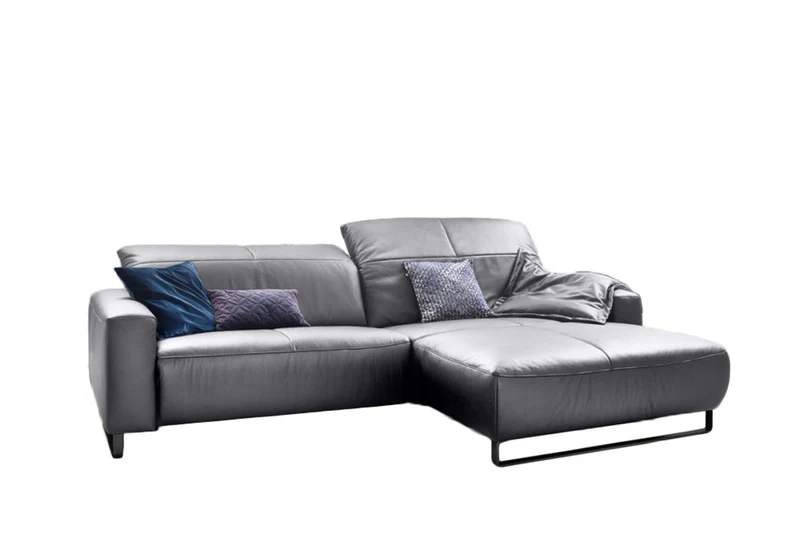 KAWOLA Sofa YORK Leder Recamiere light-grey
